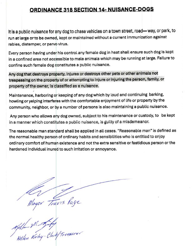 City of Belt Ordinance 318 Section 14 Nuisance Dogs