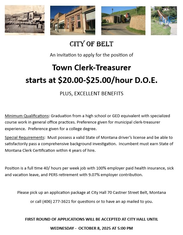 City of Belt Clerk-Treasurer Job Posting Notice